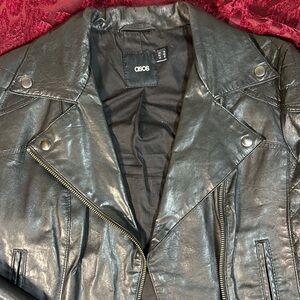 ASOS Black Leather Biker Moto Jacket Size 10